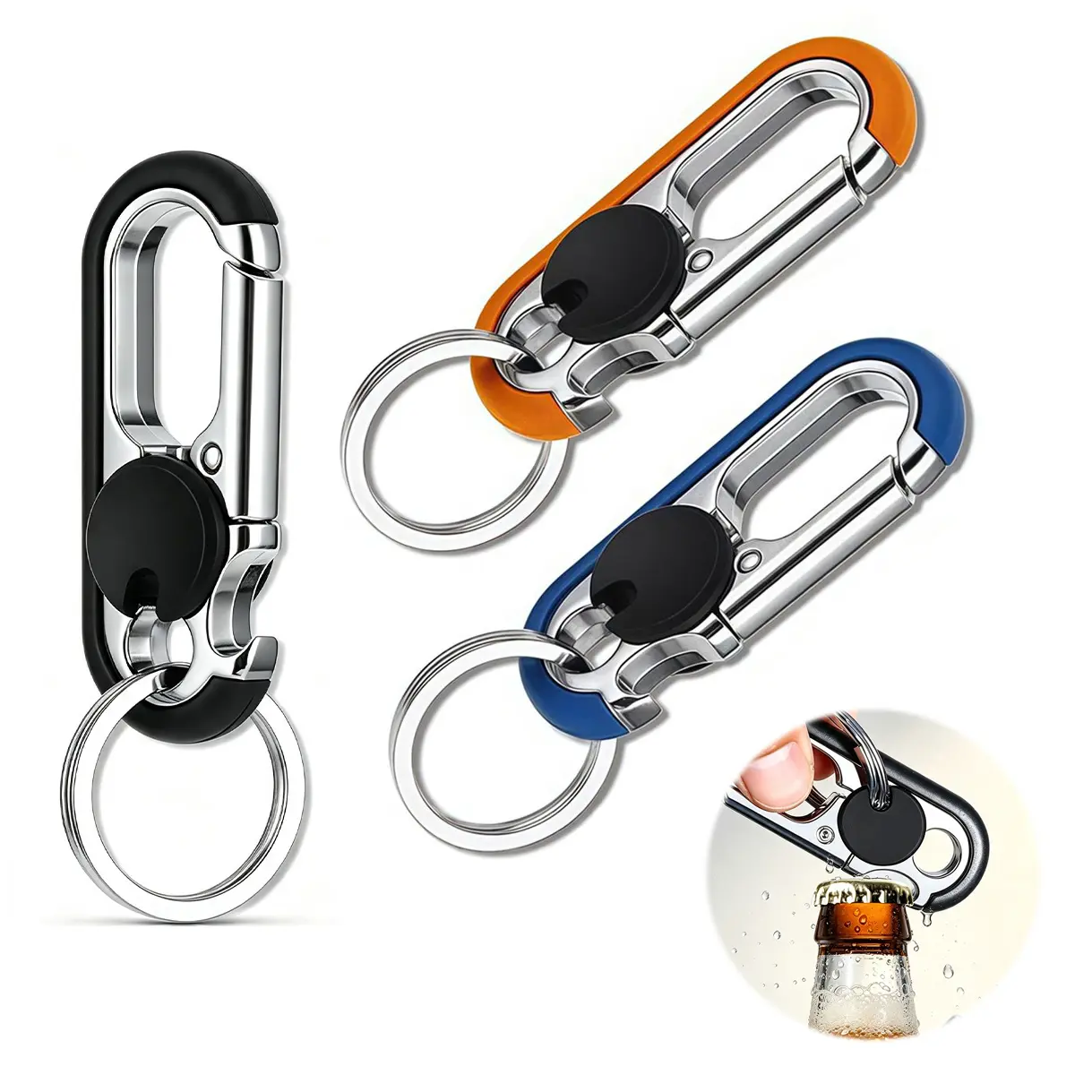 Men's Car Key Chain 1 or 3pcs, Personalized Creative Stainless Steel Car Keychain for Men Black,Bottle Opener Key Ring,The Perfect Practical Gift for Him/Her