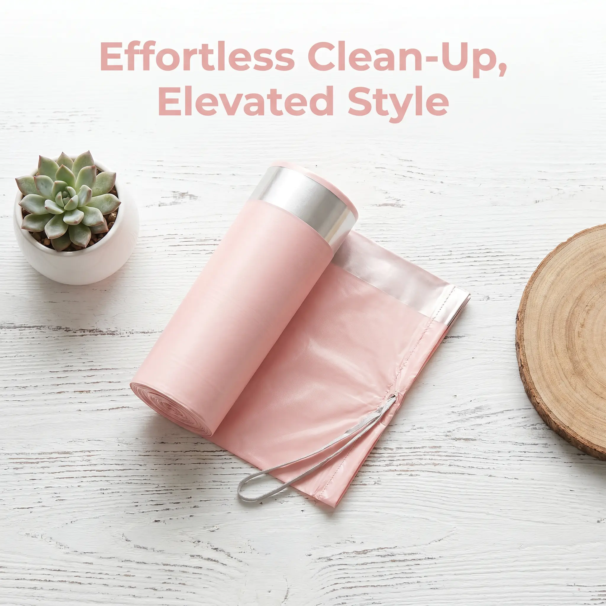Pink Drawstring Trash Bags, Leak-Proof Home Care Supplies for Mess Prevention