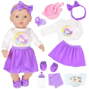 12 Inch Doll Clothes Set, 13pcs/set Doll Outfit Including Dress, Basket, Shoes, Bottle, Diaper, Dishware, Doll Accessories for Children