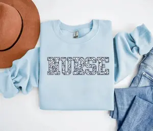 Nurse Blue Bow Sweatshirt or Tshirt - Blue Ribbon Shirt for Nurses - Pullover, Fabric