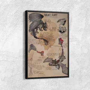 Night Fury Wall Art, How To Train Your Dragon Poster, Dragon Sketch Canvas, Fantasy Art Print, Kids Room Decor, Movie Inspired Gift