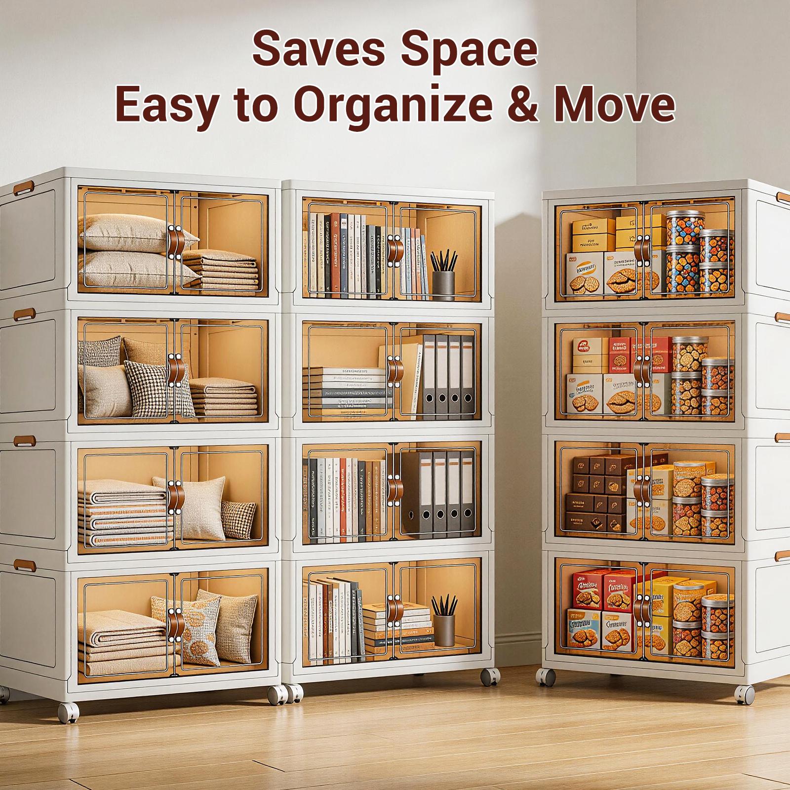 Extra Large 4 Tier 320QT Storage Bins Collapsible Stackable Door Lid Perfect Blankets Pillows Closets Living Rooms Black