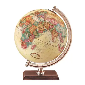 Replogle Made in USA Forester 9” Antique Raised Relief Desk Globe – Walnut Base Vintage World Map Decor & Gift