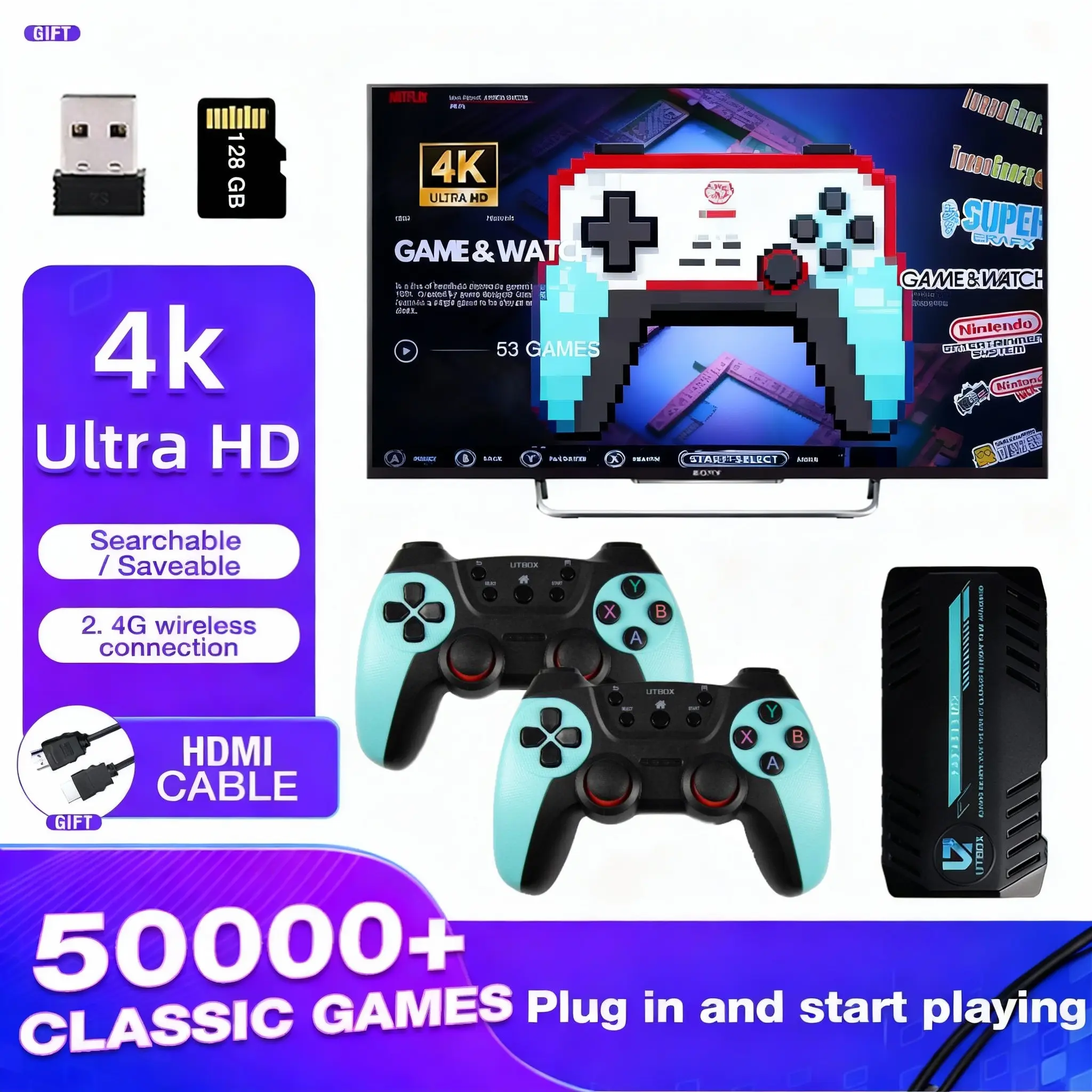 Save Anytime, Never Lose Progress! 4K Retro Game Stick with Smart Anti-Lag Chip | [ABC] Supports 40+ Emulators