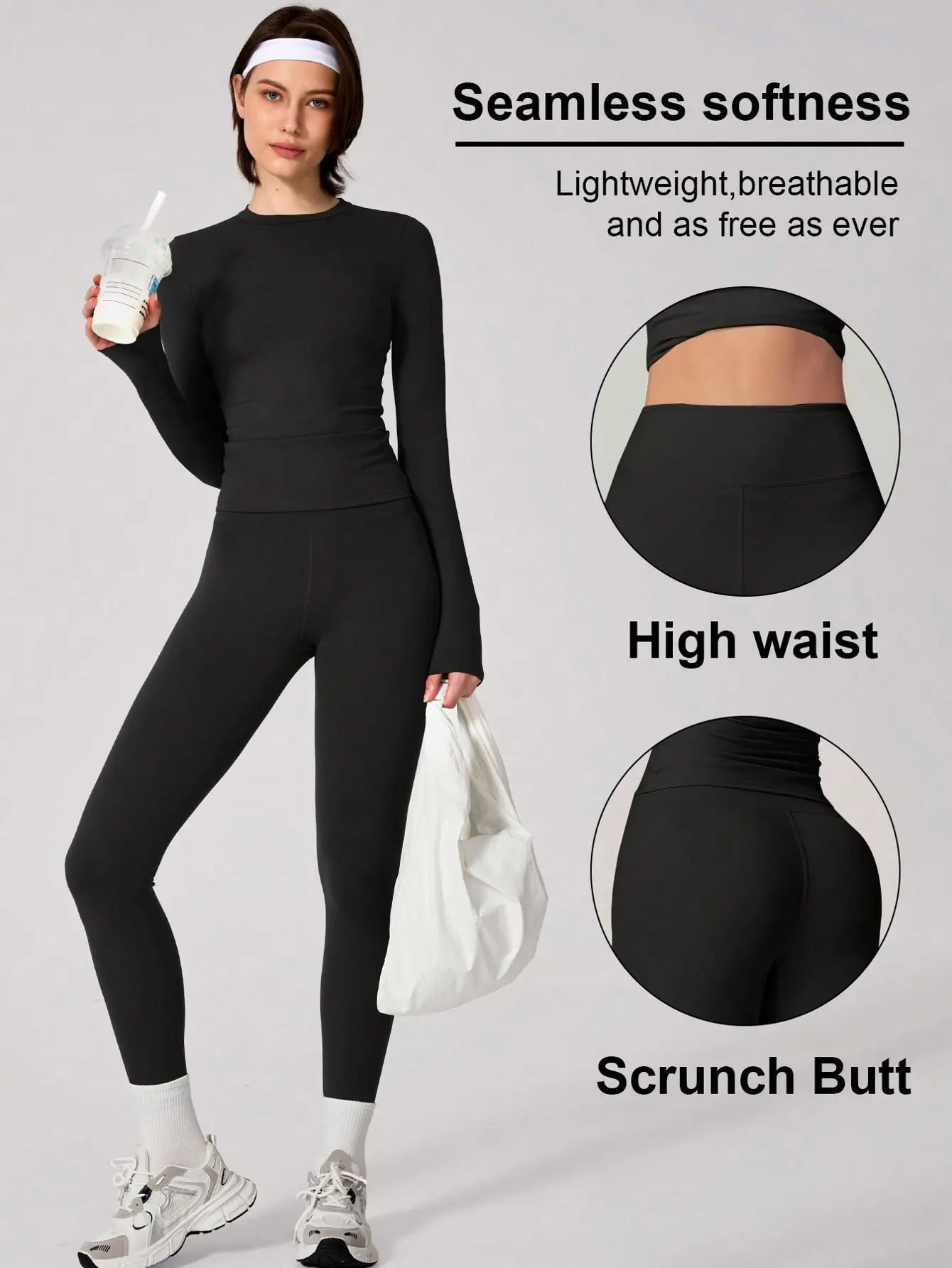 2-Piece Solid-Color Athletic T-Shirt Set Women's Sportswear Set, Slim-Fit RoundNeck Short Sleeves & High-Waisted YogaPants, Ideal for Gym Running OutdoorActivities,  Stretchy Suit Set, Fitness Outfits,Workout Running Outfits-8628, Tops For Women, Women's,