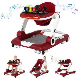 6-in-1 Baby Walker, Foldable Activity Walker with Adjustable Height & Speed, Music, Lights, Anti-Rollover, Toddler Push Walker, Baby Walker with Wheels for Boys & Girls 6-18 Months