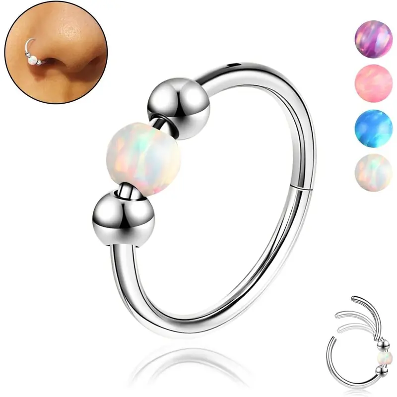 1 count 18G Opalite Nose Ring Hoop for Women 316L Surgical Steel  Septum Ring, Nose  , Helix, Rook, Conch, Tragus, Daith, and Cartilage Earring in / 8mm/10mm