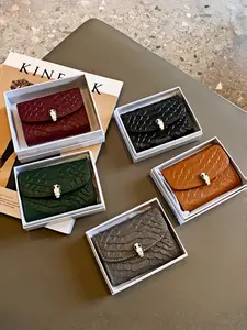 Women's Ultra-Thin Leather Credit Card Holder, Compact Accordion Bank Card Case, Elegant Embossed Snake Skin Pattern, Retro ID Card Wallet