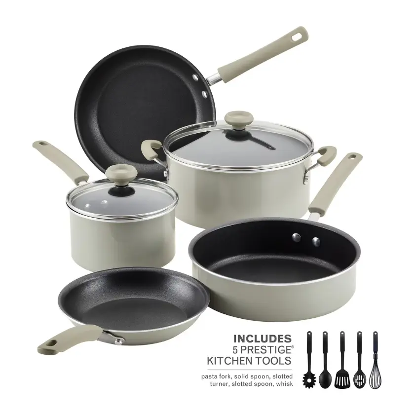 Farberware DuraStrong Aluminum 12-Piece Cookware Set, Nonstick Pots and Pans with Frying Pans, Saucepans, Stockpot, Glass Lids and Kitchen Utensils, Durable Easy Clean Cookware for Everyday Home Cooking and Meal Prep