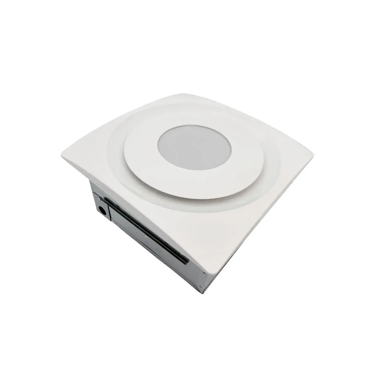 Aero Pure AP124H-SL Bathroom Ventilation Fan - 120 CFM Quiet, LED Light, Humidity Sensor, Continuous Operation, Satin Nickel/White, Galvanized Steel, 2x6 in., Anti-Vibration Brackets, ETL Listed Wet, 4" & 6" Round Duct Connector, Includes Brackets