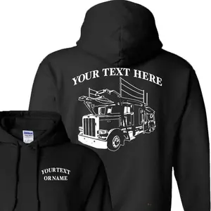 PETERBILT CAR HAULER Semi Truck Big Rig 18 Wheeler Custom Pullover Hoodie with Personalized Text & Graphic Design for Truck Enthusiasts