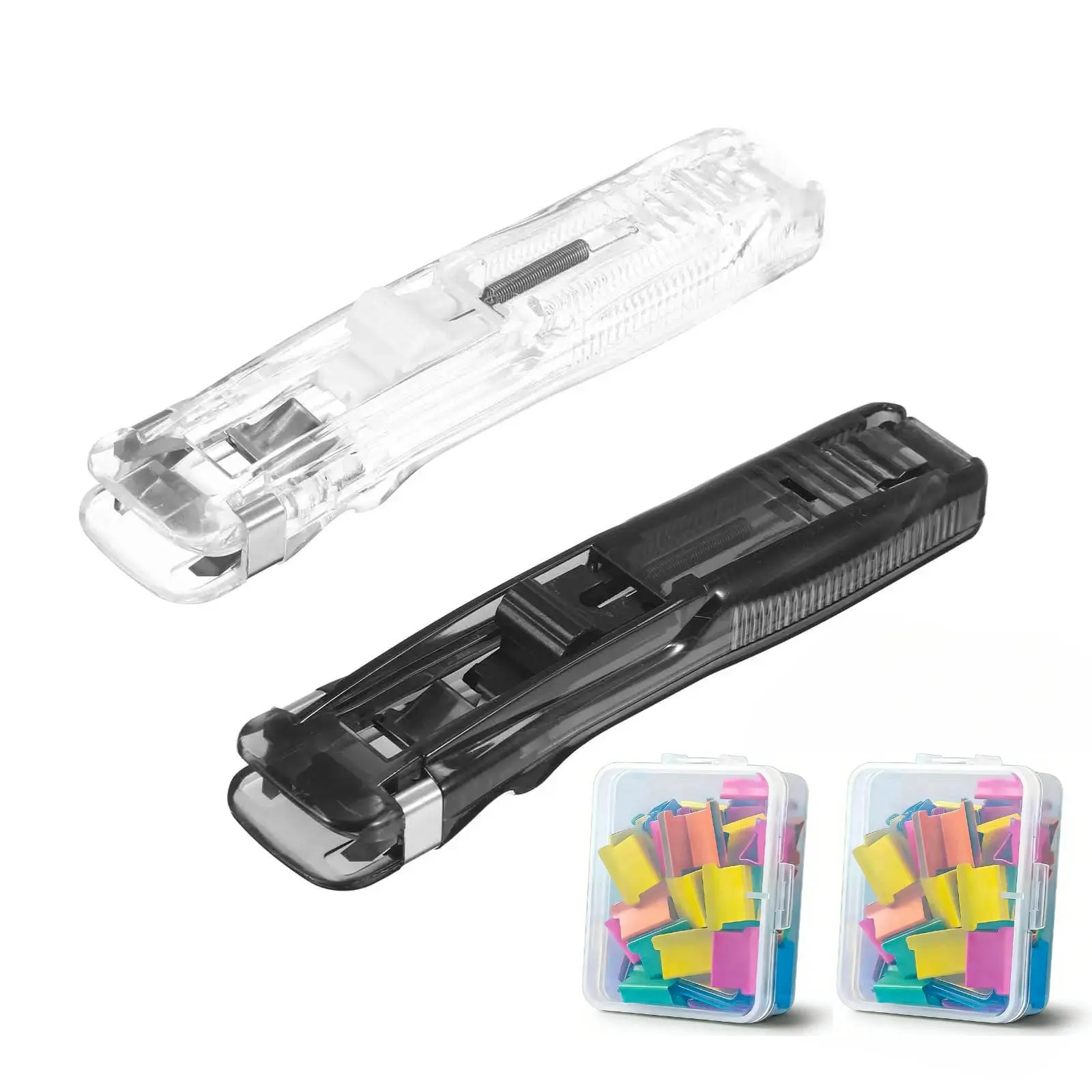 2 Pcs Push Stapler Reusable Binder Clips Set, No Hole Nail-Free Paper Fastener, Portable Document Organizer for Students Teachers Office School Stationery Supplies-YYA