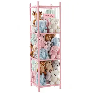 Solid Pine Wood Toy Storage Rack, Corner Plush Toy Organizer for Stuffed Animals with Elastic Bands, Natural Children's Room Decor for Nursery Playroom