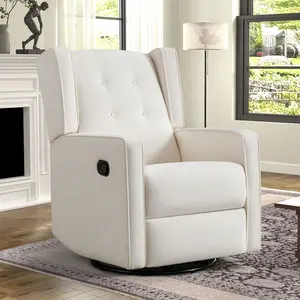 Ebello 360° Swivel Power Recliner Chair | Cream Fabric Wingback Reclining Chair for Living Room | Adjustable Comfort Reading/Napping Chair| White