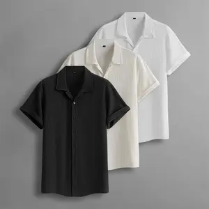 3-Pack Men’s Summer Short-Sleeve Shirts – Wrinkle Texture, Beach Casual, Loose Fit, Versatile Sportswear Tops for Men