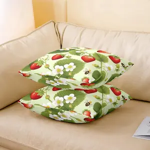 Strawberry Throw Pillow Covers,18"x18" Set of 2 Soft Kawaii Strawberry Print Cushion Covers,Car Floral Leaf Red Green Decorative Throw Pillowcases