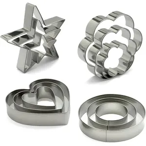 Stainless Steel Cookie Cutters Set 12 count - Heart, Flower, Round, Five  Shapes - Small to Mini Size, Metal Biscuit  Molds for Baking or Holiday Party Decorations