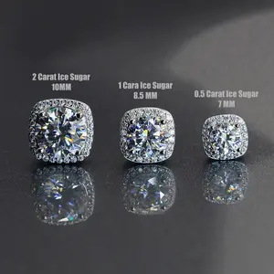 [LUMI67] 925 Sterling Silver D Color VVS Clarity Synthetic Moissanite Earrings Hypoallergenic Stud High Quality Unisex Fashion Classic Square Halo Earrings for Men Women jewelry love