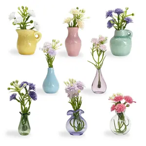 8 PCS Mini Vase Magnets, 3D Ceramic Flower Vase Fridge Magnets Cute Tiny Plant Vases for Refrigerator Accessories Kitchen Locker Office Decoration, Magnetic Vases Home Decorative Fridge Art