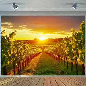 1pc Countryside Grapevines Theme Polyester Party Banner - Multi-Size Vineyard Landscape Backdrop for Wedding, Birthday, Anniversary, Christmas, Photo Booth Props - Versatile Home Decor
