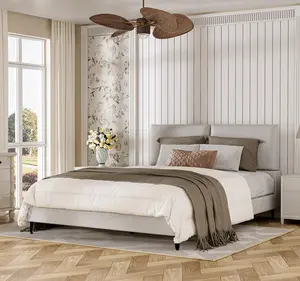 [Christmas] Furniture Bed Frame with Headboard and Pillows, Padded Platform Bed with Cushions, Drawerless Bed Frame, No Mattress, No Noise, No Box Spring Required Single Bed Double Bed