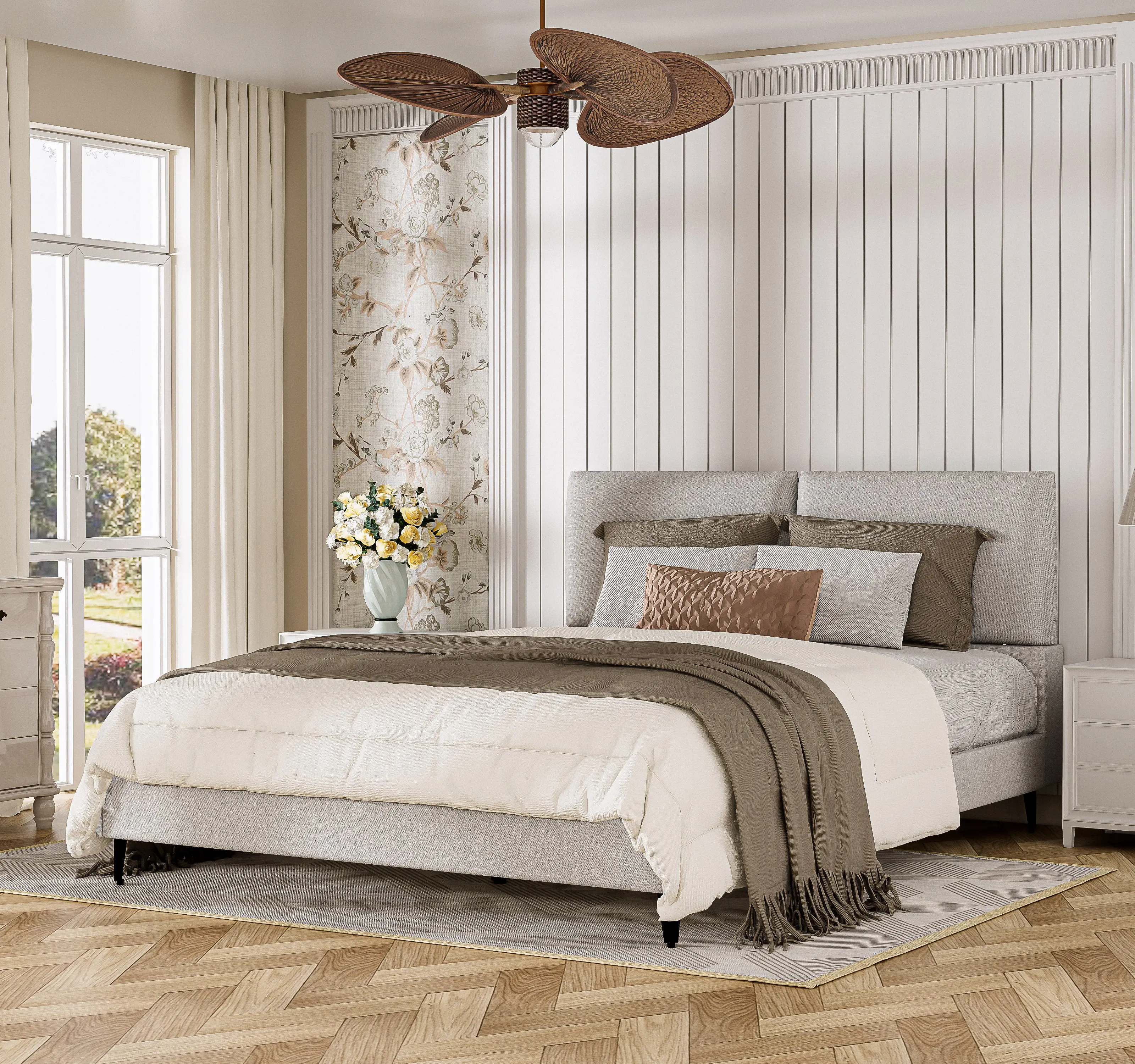 [Christmas] Furniture Bed Frame with Headboard and Pillows, Padded Platform Bed with Cushions, Drawerless Bed Frame, No Mattress, No Noise, No Box Spring Required Single Bed Double Bed