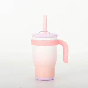 Gifts for Daughters & Grandkids – 14 oz Stainless Steel Kids Straw Tumbler - BPA Free, Leak Proof Lid & Straw | 420ML14H Hot & Cold Mug | Easy Grip Handle Drinkware Flasks Gradient Blue Reusable Sturdy