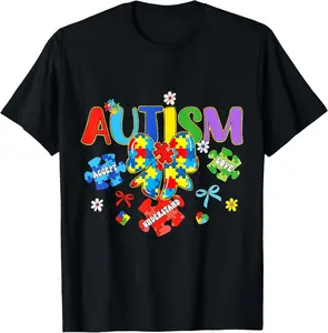 Coquette Autism Bow Autism Awareness Month Ribbon Casual Summer Shortsleeve Cotton T-Shirt