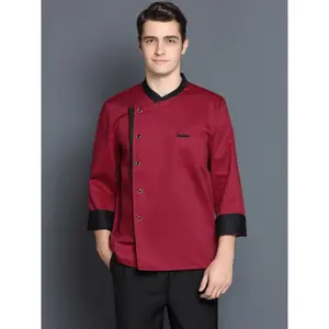 Unisex Long-Sleeve Polyester Chef Jacket, Color-Block Design, Button Details, Regular Fit, Non-Stretch Woven Fabric, Collared Neck for Professional Kitchen Uniform