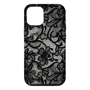 Black Lace Vintage Pattern Phone Case, Suitable for IPhone 17 16 15 14 13 12 11 Pro Max Plus X XS XR SE and Samsung Galaxy S24 S23 S22 S21 S20, Cute Fashion Dual Layer Creative Case, Perfect Gift for Her/Him
