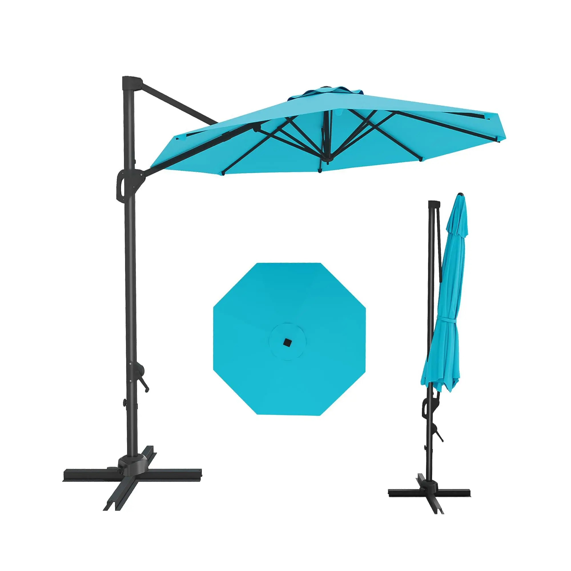 GARVEE 10Ft Round Cantilever Patio Umbrella - Outdoor Sun Shade with 360° Rotation, Easy-Lock Handle, Cross Base for Garden, Terrace