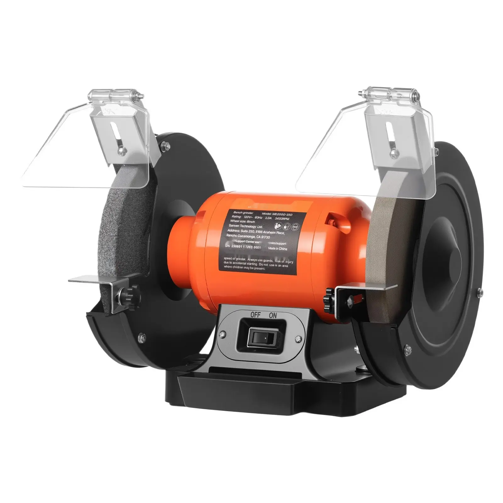 8-Inch Bench Grinder With 350W Motor And 3450 RPM High-Speed Operation, Table Mounted Grinder For Metalworking, Includes Adjustable Tool Rest, Wheel Guard, Spark Deflector, Dust Shield, For Sharpening, Deburring And Grinding