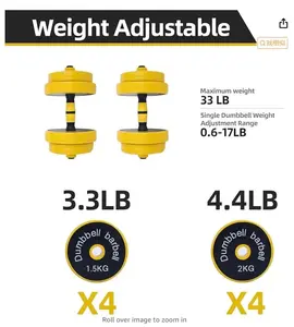 2-In-1 Adjustable Dumbbell Set, 33 Lbs Dumbbell and Barbell Set, Weights Set for Home Gym,Yellow (Without Handles)