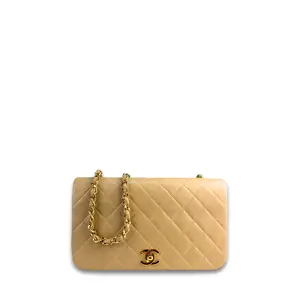 Pre-owned CHANEL Leather Shoulder Bags Beige Full Flap Turnlock Shoulder Bag