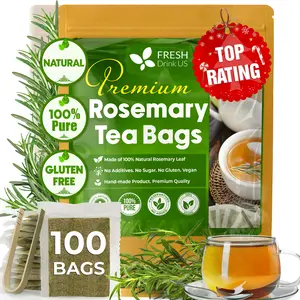 【FreshDrinkUS】 Rosemary Leaf Tea, 100 Count, Made with 100% Natural Rosemary Dried Leaves, Pure Rosemary Herbal Tea, No Additives, No Caffeine, No Gluten, Vegan. Beverage, Natural Sugar