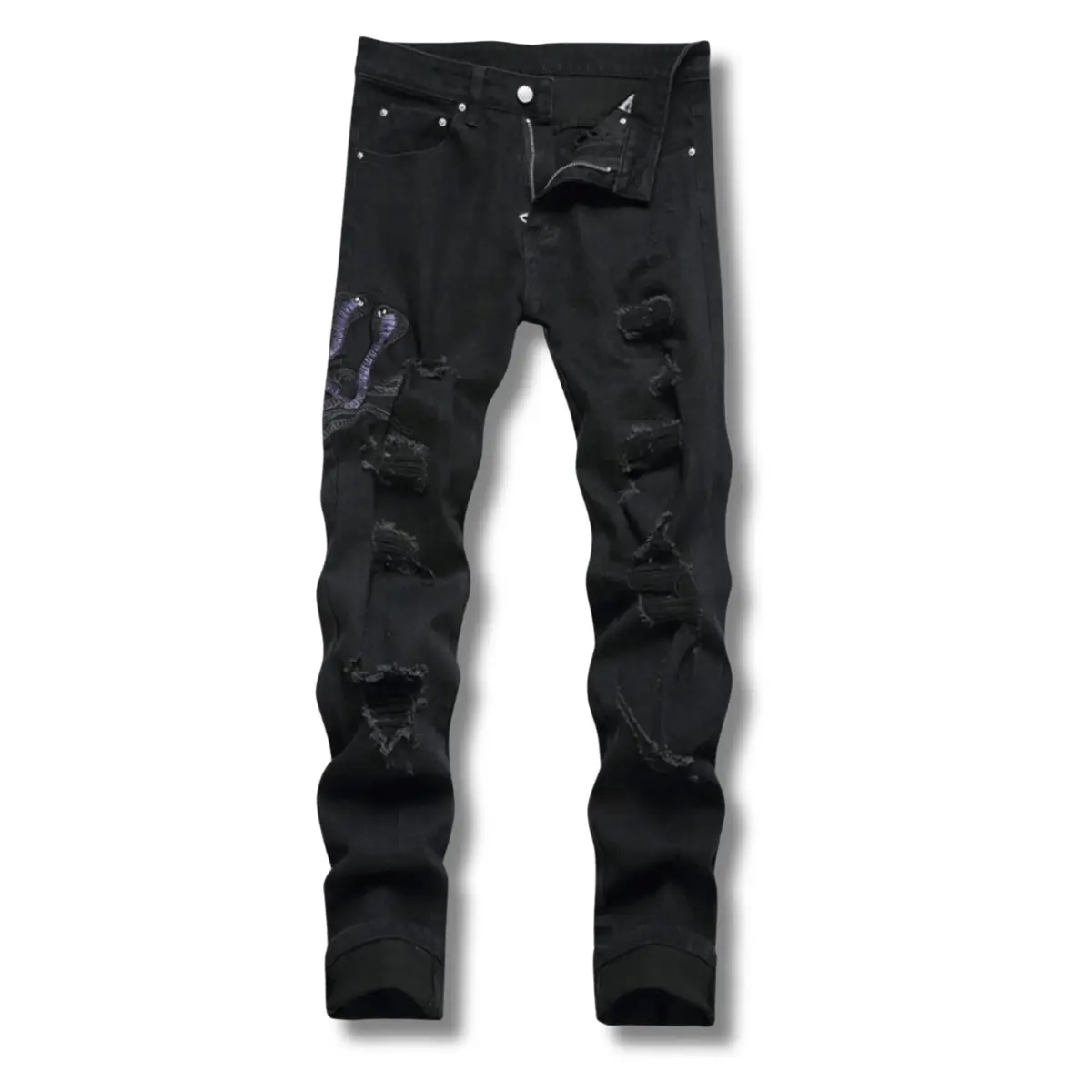 Black Python Jeans Statement Fit Fashion