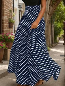 women's polka dot print high waist skirt, retro elegant a line long skirt for party holiday, ladies bottoms for all seasons
