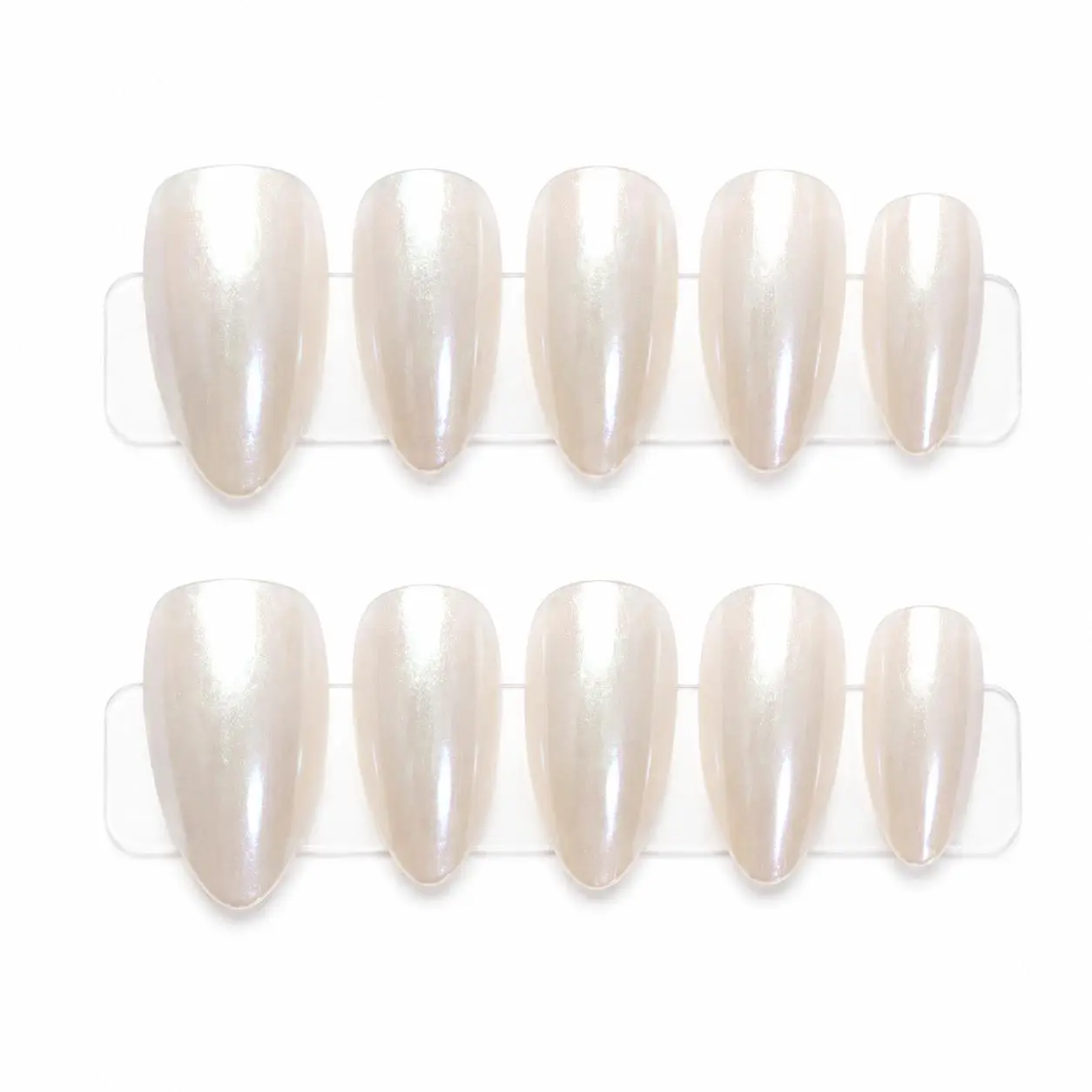 Handmade Glazed Donut Chrome Press On Nails, Milky White Iridescent Aurora Pearl Almond Fake Nails, Neutral Clean Girl Minimal Reusable False Nail Kit with Nail Tools for Women Daily Dating Wedding