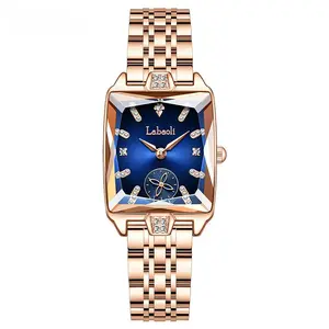 Labaoli Elegant Square Dial Quartz Watch for Women, Crystal Accented Stainless Steel Band Wristwatch, Fashion Timepiece for Daily & Party
