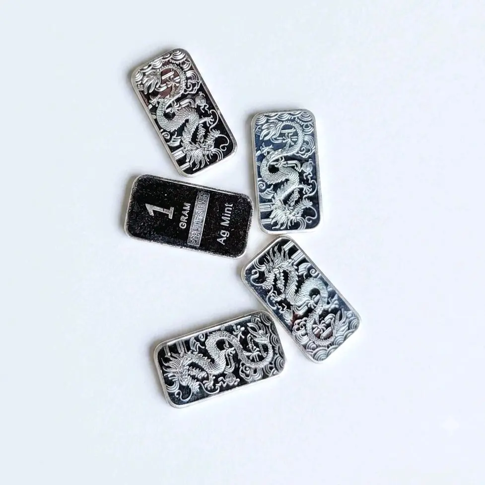 Lot of 5 One Gram .999 Silver Dragon Bars