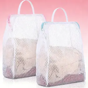 2 counts Honeycomb Mesh Laundry Bags with Handles, Sturdy Polyester Material, Rectangular Zipper for Delicate Garments, Laundry Organizer, Laundry Net