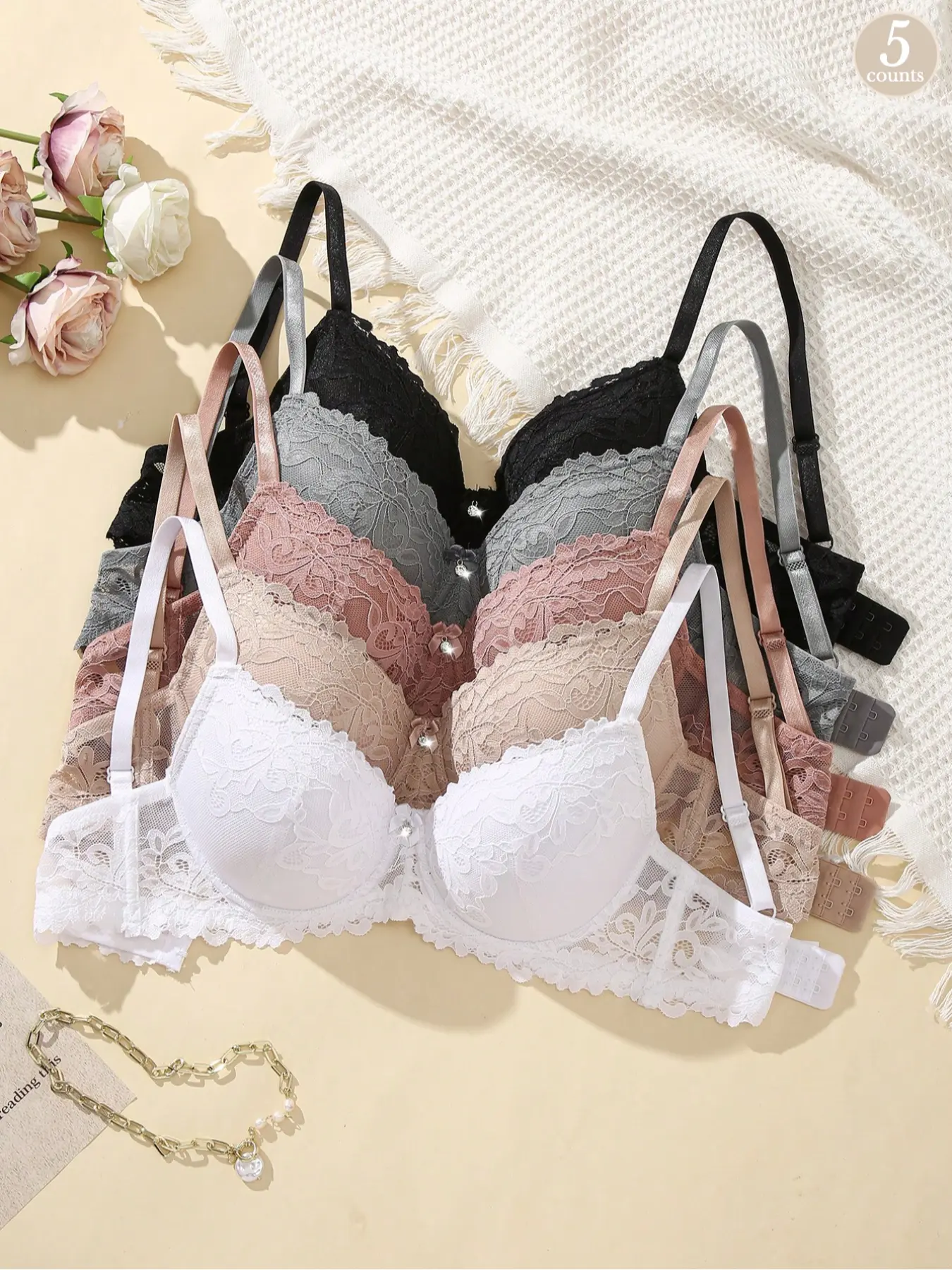Women's sexy lace underwire push-up supportive anti-sagging bra, Bras with underwire, Cleavage Bra, fashionable Adjustable Straps design, suitable for Casual daily wear in all seasons, Lace Bras