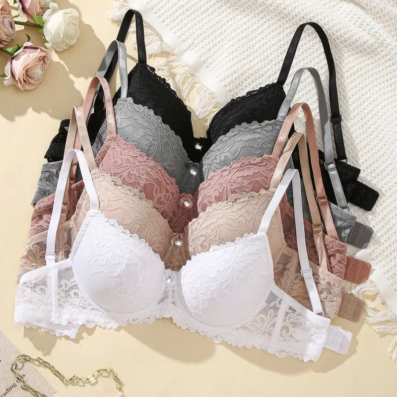 Women's sexy lace underwire push-up supportive anti-sagging bra, Bras with underwire, Cleavage Bra, fashionable Adjustable Straps design, suitable for Casual daily wear in all seasons, Lace Bras