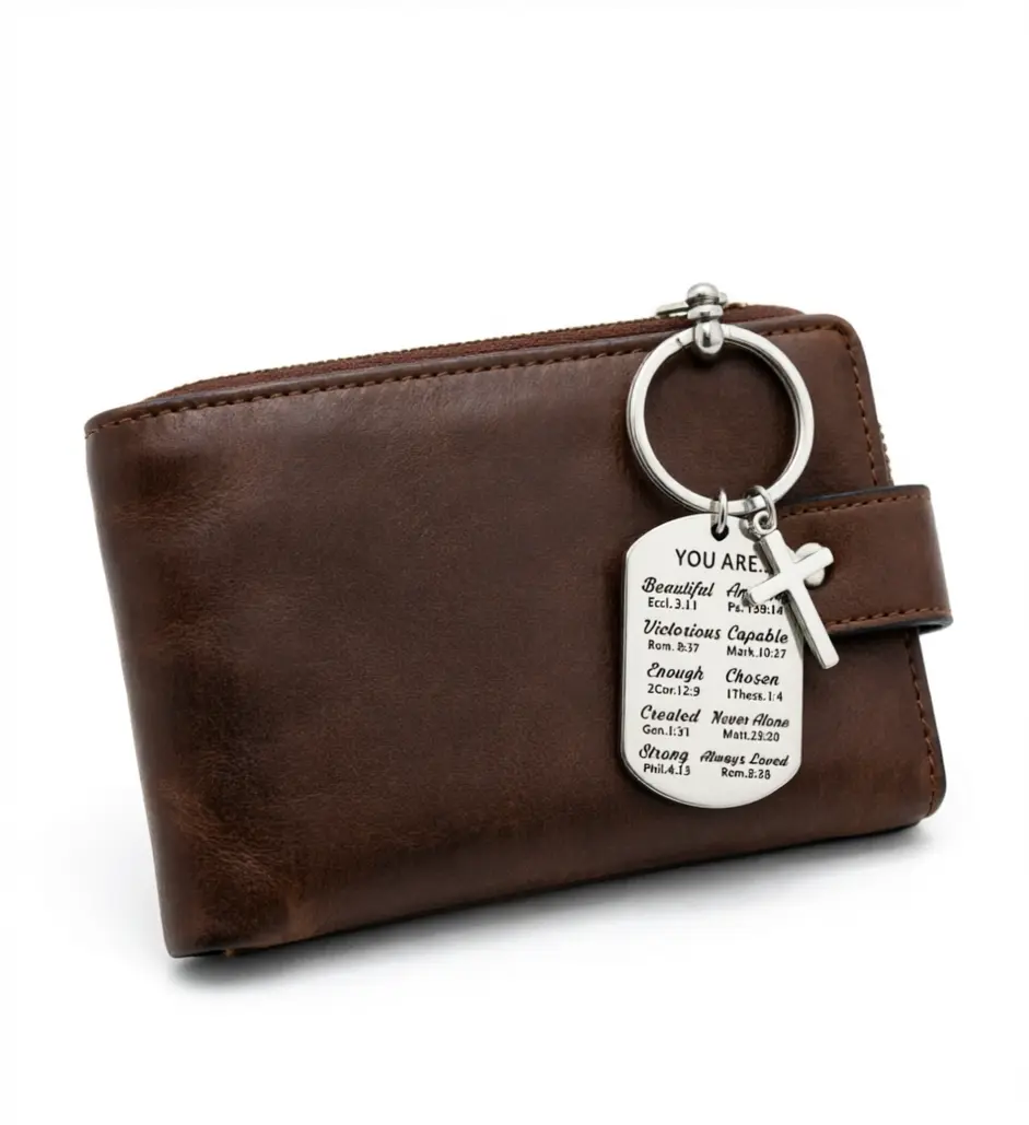 Christian Cross Keychain with Engraved Bible Quote - Inspirational Faith Key Holder, Christmas Church Gift for Believers, Hanging Home Decor Accessory