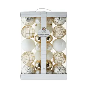 My Texas House Hanging Shatterproof Ornament Set, White and Gold, 62 Count