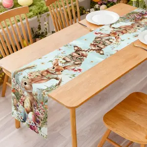1Pcs Easter Table Runner, Cute Rabbit Pattern, Spring New Home Decor, Durable Polyester Material, Suitable for Dining Room Kitchen TV Cabinet