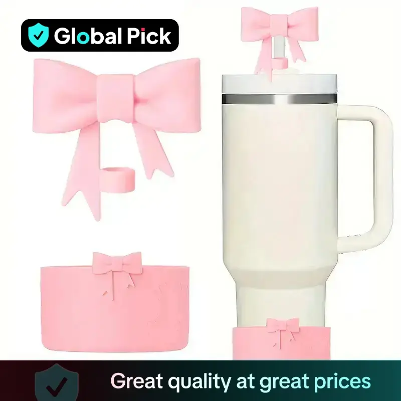 Bow Decor Straw Cover & Silicone Boot, 2 Counts/set Cute Pastel Straw Cover Cap & Silicone Boot, Drink Protector, Straw Spout Lid, Insulated Drinkware