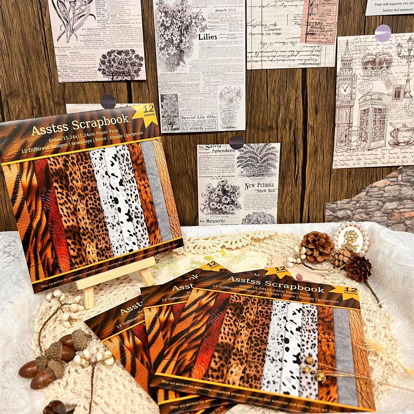 Retro Fur Texture Design Scrapbooking Paper Pad, 12 Sheets DIY Scrapbooking & Stamping Paper, Multipurpose Decorative Paper for Scrapbooking & Journal Making, Craft