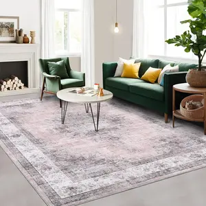 【GARVEE】- Washable Rug 8 x 10 Inches, Oriental Rug for Living Room, Pink Color, Large Rug, Soft Medallion, Classic, Non-Slip, Stain Resistant for Farmhouse