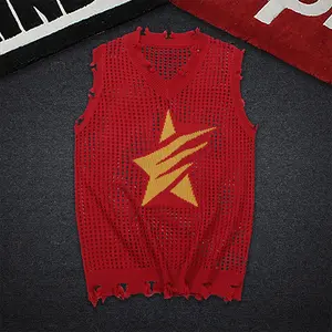 Grandclad Men's Sleeveless Knit Hollow Out Knit Tank Stylish Pullover